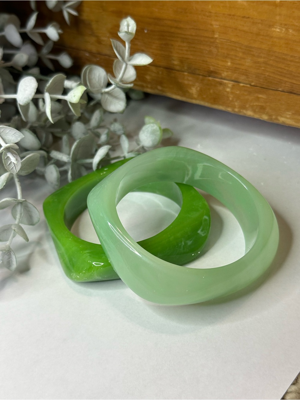 Set of Green Retro Acrylic Square & Oval Bangle Bracelets